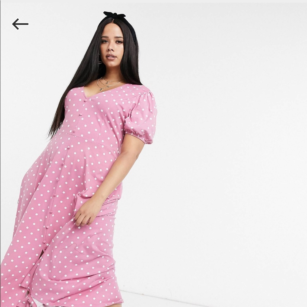 ASOS Design curve midi V neck button front tea dress